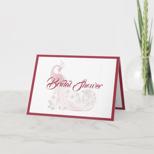 美しいクジャクのブライズシャワー 招待状 (正面)