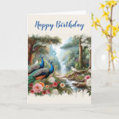 美しいクジャクのレイン・フォレスト・バースデー カード (黄色い花)