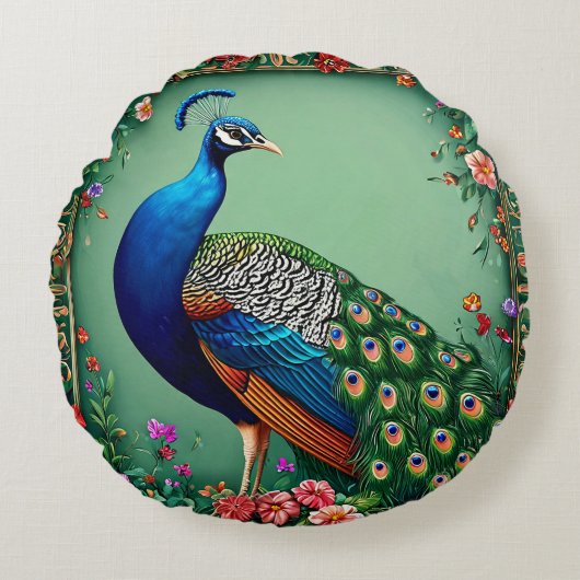 美しいクジャクの花の背景 ラウンドクッション (正面)