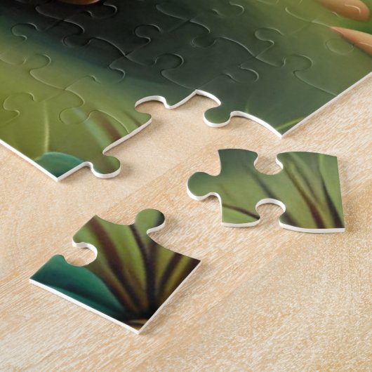 美しいクマの家族の山の日没の風景 ジグソーパズル (側面)