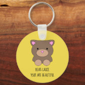 美しいクマ黄色かわいいおもしろい キーホルダー (正面)