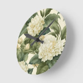 美しいクラシックな白の花柄 ラウンド壁時計 (傾斜)