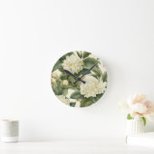 美しいクラシックな白の花柄 ラウンド壁時計 (ホーム)