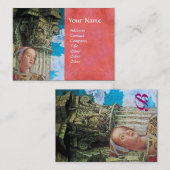 美しいクラシックアンティークカラムモノグラムブルーピンク 名刺 (正面/裏面)