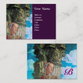 美しいクラシックモノグラムアンティークブライトブルーパープル 名刺 (正面/裏面)