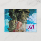 美しいクラシックモノグラムアンティークブライトブルーパープル 名刺 (裏面)