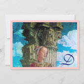 美しいクラシックモノグラム明るいアンティークブルーピンク 招待状 (正面)