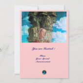 美しいクラシックモノグラム明るいアンティークブルーピンク 招待状 (裏面)