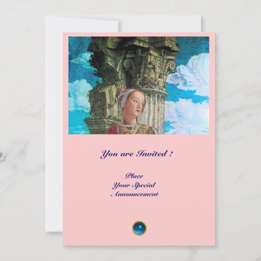 美しいクラシックモノグラム明るいアンティークブルーピンク 招待状 (裏面)