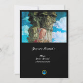 美しいクラシックモノグラム、明るいアンティークブルーブラック 招待状 (裏面)