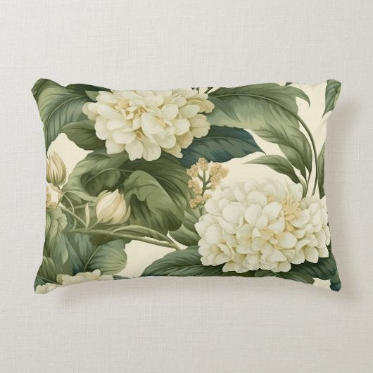 美しいクラシック白い花柄 アクセントクッション (正面)