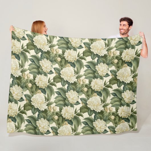 美しいクラシック白い花柄 フリースブランケット (インサイチュ)