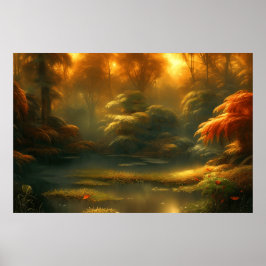 美しいクラシック穏やかな風景の小さなクリークの位置 ポスター