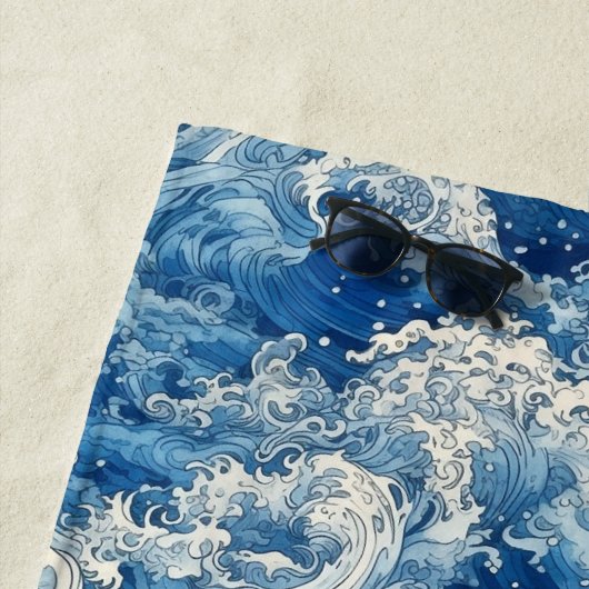 美しいクラッシュする青い海波 ビーチタオル (インサイチュ)