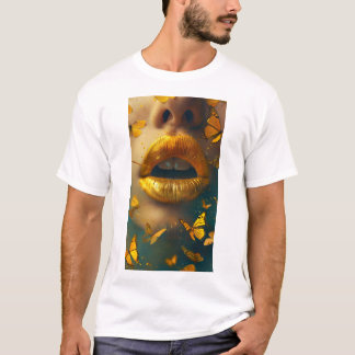 美しいクリエイティブ光沢イエローリップTシャツ Tシャツ