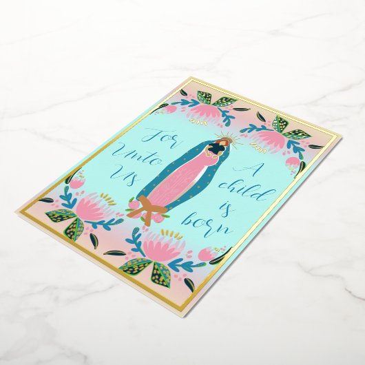 美しいクリスチャンのクリスマスベビーイエス 箔シーズンカード (回転した状態)