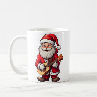 美しいクリスマスのサンタクロースがウクレレ音楽を演奏 コーヒーマグカップ