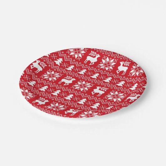 美しいクリスマスのセーター刺激を受けたで赤いPatttern ペーパープレート (アングル)