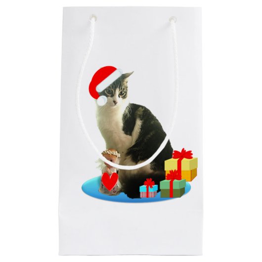 美しいクリスマスのトラ猫 スモールペーパーバッグ (正面)