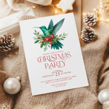 美しいクリスマスのハミングバードパーティーの招待状
