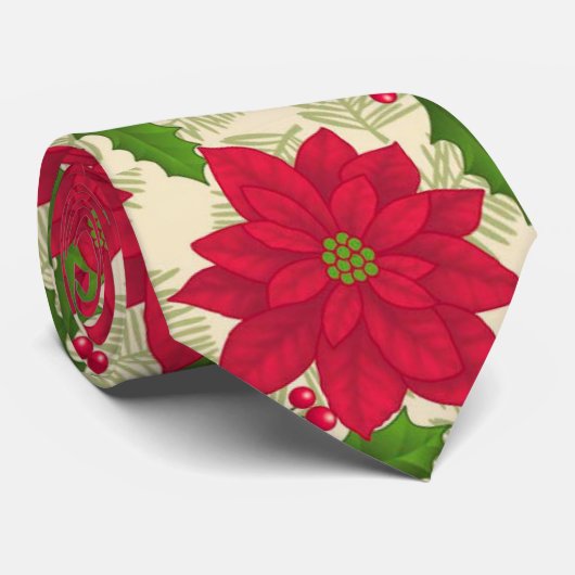 美しいクリスマスのポインセチア、ヒイラギ、マツ枝 ネクタイ (ロール)