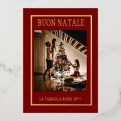 美しいクリスマスのマロン＆ゴールド シンプル モダン フォト 箔シーズンカード (正面)