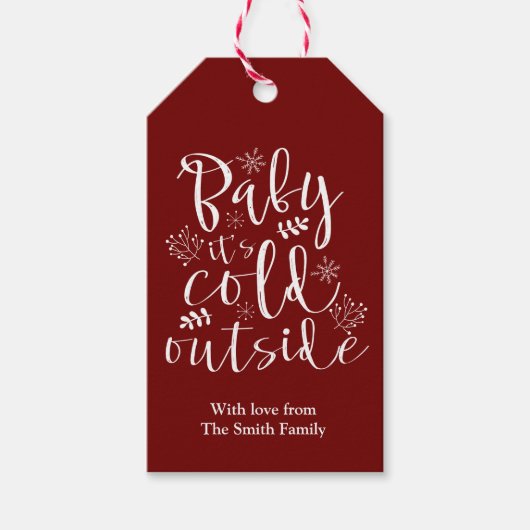 美しいクリスマスの休日の外で赤ちゃんの寒さ ギフトタグ (正面)
