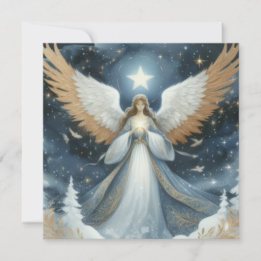 美しいクリスマスの夜の天使 シーズンカード (正面)