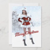 美しいクリスマスの女性が冬の雪の上に 招待状 (裏面)