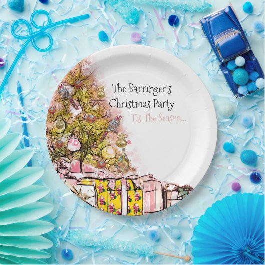 美しいクリスマスの年次パーティーピンク ペーパープレート (パーティー)