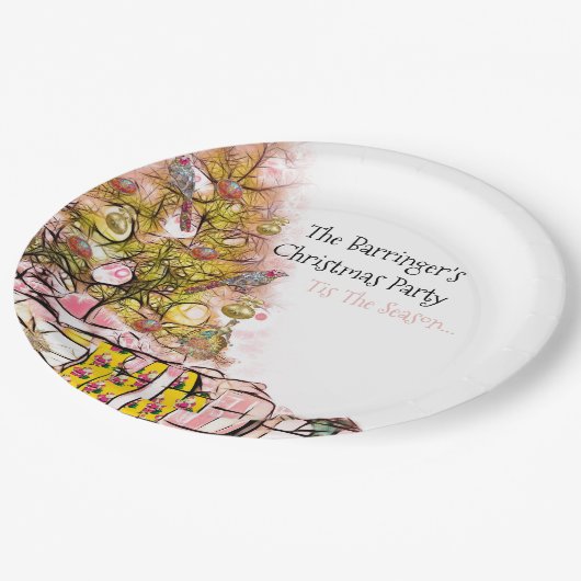 美しいクリスマスの年次パーティーピンク ペーパープレート (アングル)