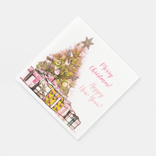 美しいクリスマスの年間パーティーピンク スタンダードランチョンナプキン (角)