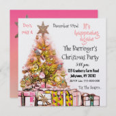 美しいクリスマスの年間パーティーピンク 招待状 (正面/裏面)