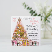 美しいクリスマスの年間パーティーピンク 招待状 (スタンド正面)