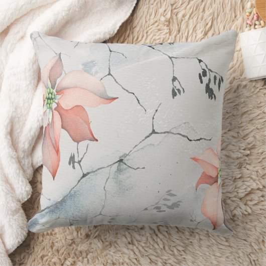 美しいクリスマスの水彩ポインセチアの花 クッション (ブランケット)