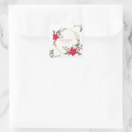 美しいクリスマスの水彩花ステッカー スクエアシール (バッグ)