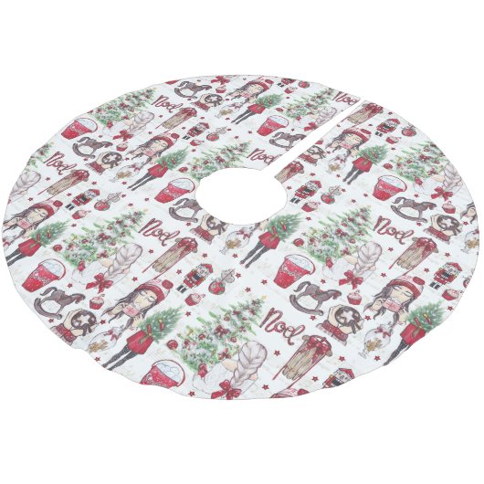 美しいクリスマスの要素赤い水色 ブラッシュドポリエステルツリースカート (アングル)