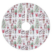 美しいクリスマスの要素赤い水色 ブラッシュドポリエステルツリースカート (正面)