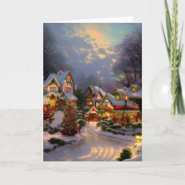 美しいクリスマスを祝うビンテージタウンのブランクカード カード