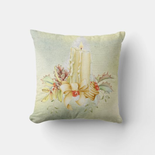 美しいクリスマスウォーターカラーキャンドルデザイン クッション (正面)