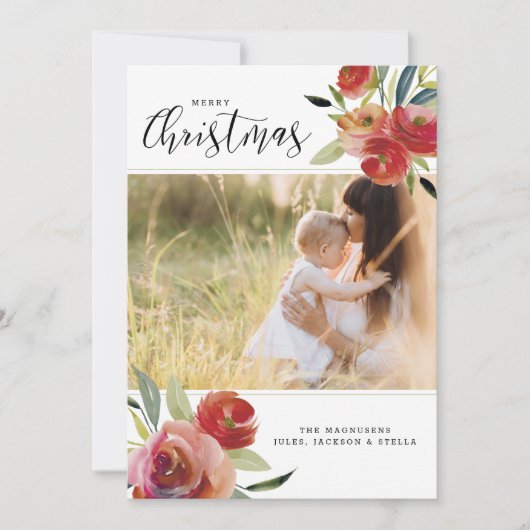 美しいクリスマスウォーター色フローラ2枚の写真 シーズンカード (正面)