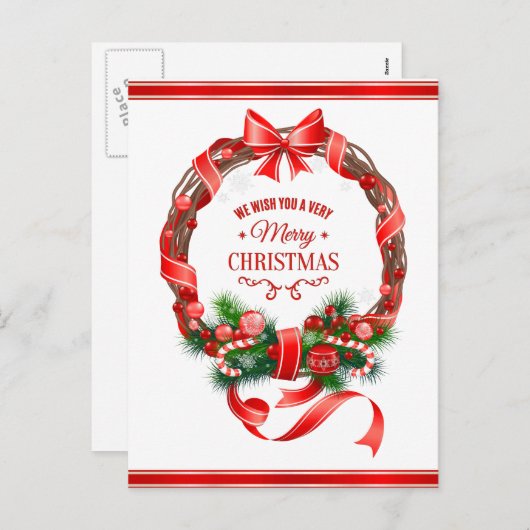 美しいクリスマスエレガントリースはがき シーズンポストカード (正面/裏面)