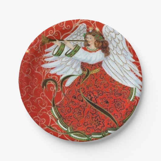 美しいクリスマスエンジェルホリデーパーティー ペーパープレート (正面)