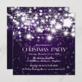 美しいクリスマススタ輝くーズパーティーパープル 招待状 (正面/裏面)