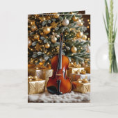 美しいクリスマスツリーとバイオリンの祭りの詩 シーズンカード (正面)