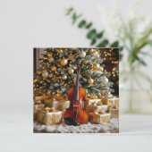 美しいクリスマスツリーとバイオリンの祭りの詩 シーズンカード (スタンド正面)