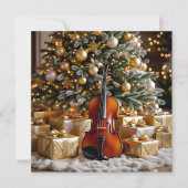 美しいクリスマスツリーとバイオリンの祭りの詩 シーズンカード (正面)