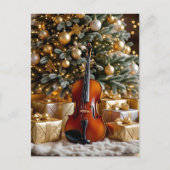 美しいクリスマスツリーとバイオリンの祭りの詩 シーズンポストカード (正面)