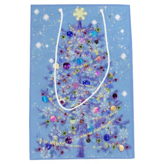 美しいクリスマスツリーの付いたクリスマスギフトバッグ ミディアムペーパーバッグ (正面)