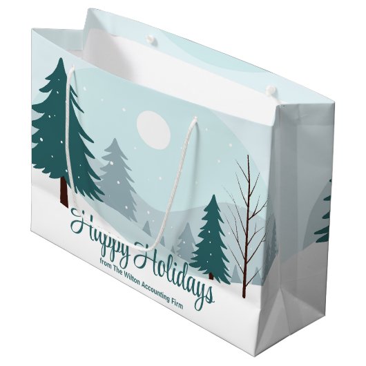 美しいクリスマスツリーの冬のホリデーパーティー ラージペーパーバッグ (正面アングル)